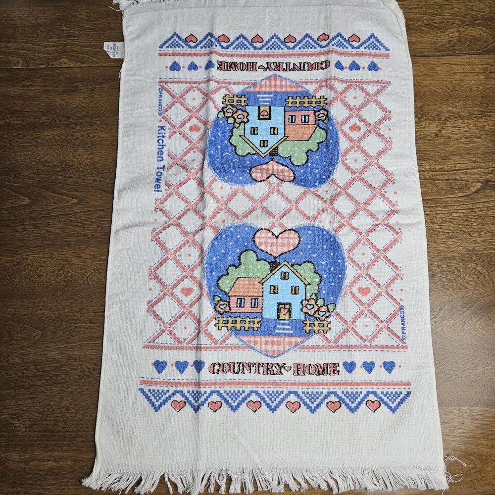 Vtg Franco Kitchen Tea Towel Peach Floral Country Home Cottage Core Grandma Core